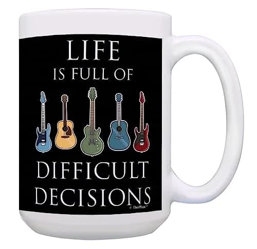 ThisWear Life Full of Difficult Decisions Guitars 15oz Coffee Mug | Classic White Ceramic thumbnail 1