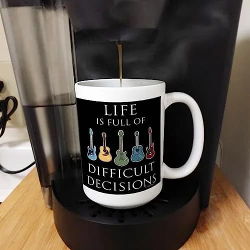 ThisWear Life Full of Difficult Decisions Guitars 15oz Coffee Mug | Classic White Ceramic thumbnail 5