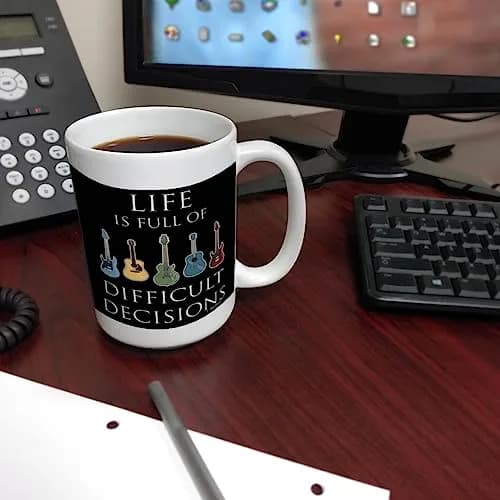 ThisWear Life Full of Difficult Decisions Guitars 15oz Coffee Mug | Classic White Ceramic thumbnail 6