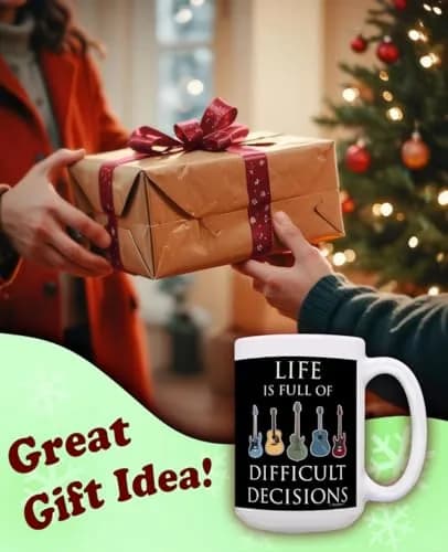 ThisWear Life Full of Difficult Decisions Guitars 15oz Coffee Mug | Classic White Ceramic thumbnail 2