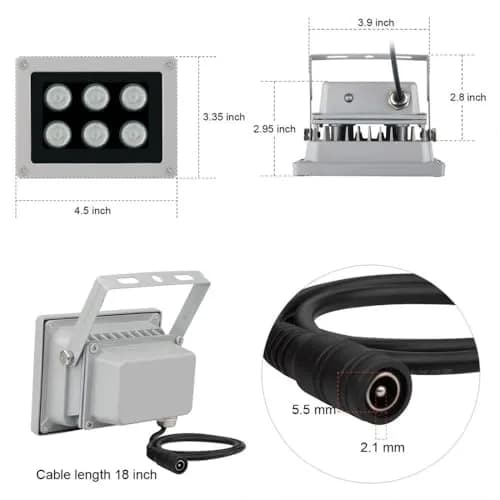 EVERSECU Infrared Illuminator 850nm 6 LEDs 130ft 60 Degree Wide Angle | Waterproof IP65 Metal Case thumbnail 2