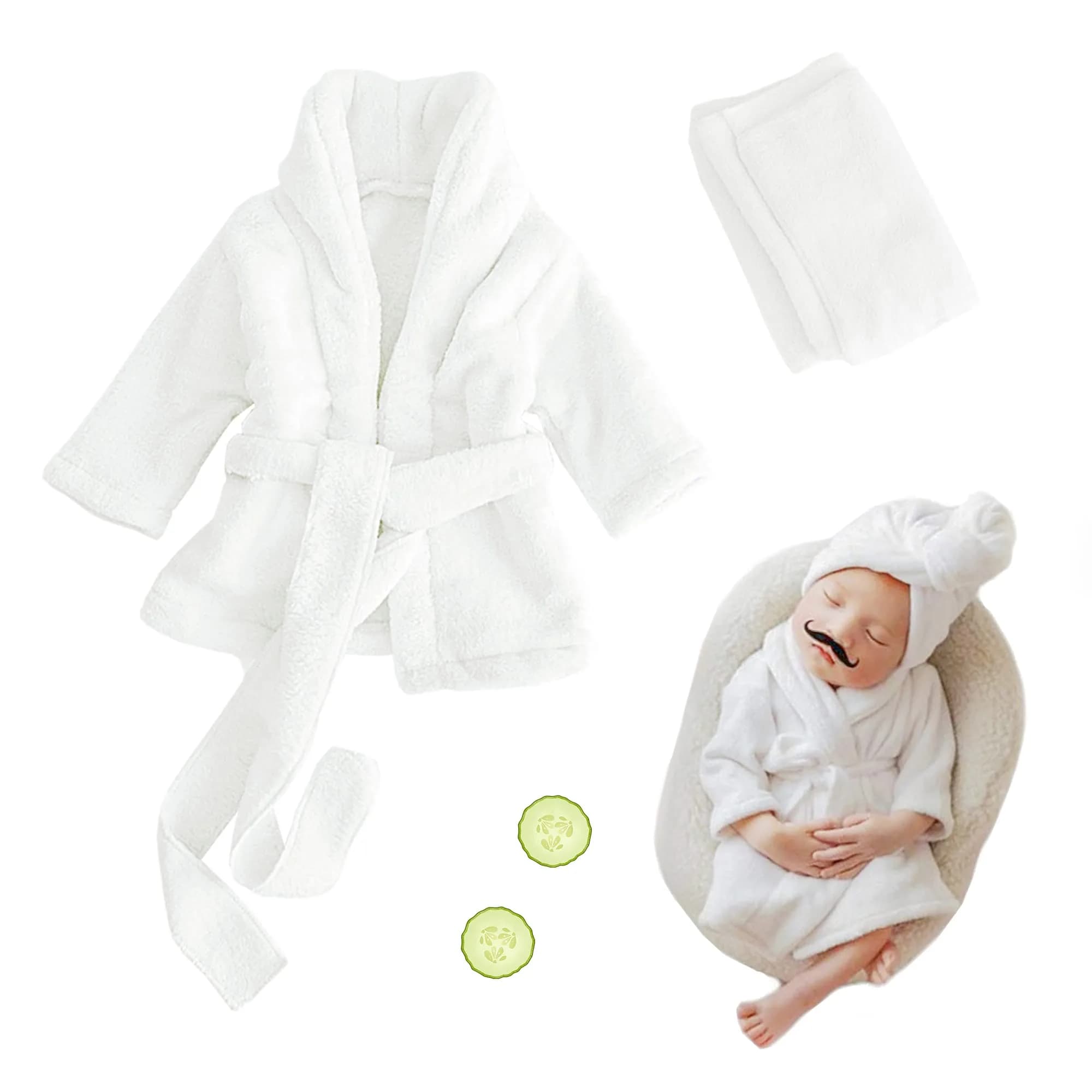 M&G House Newborn Photography Prop Bathrobe Costume Set for 0-6 Months Babies | White — 02 White(0-6 Months)