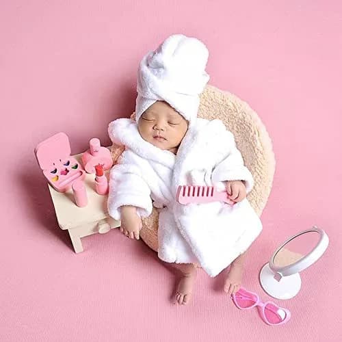 M&G House Newborn Photography Prop Bathrobe Costume Set for 0-6 Months Babies | White thumbnail 8