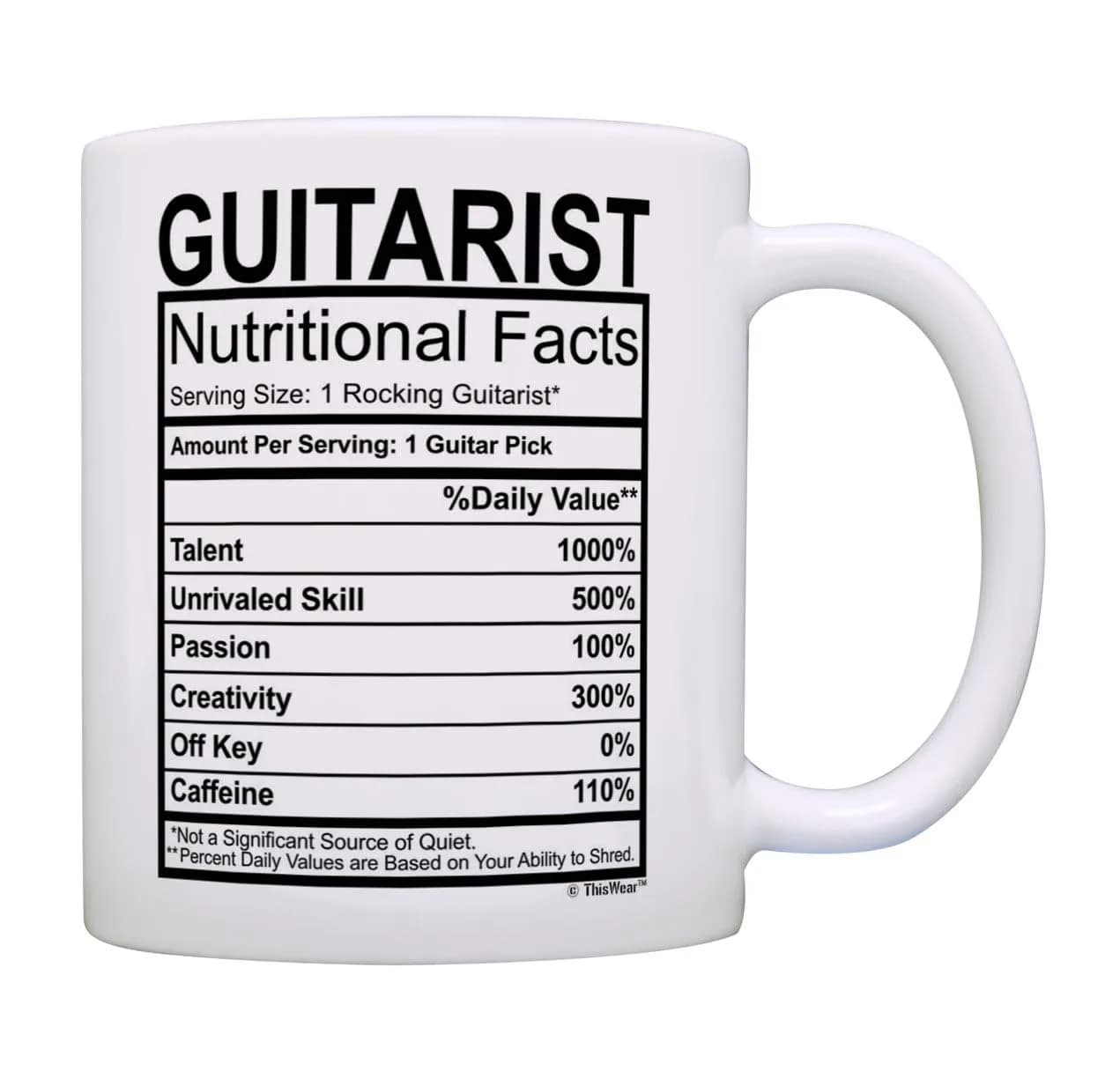 ThisWear Guitarist Nutritional Facts Label 11oz Coffee Mug | Music Lover Gift - main product image