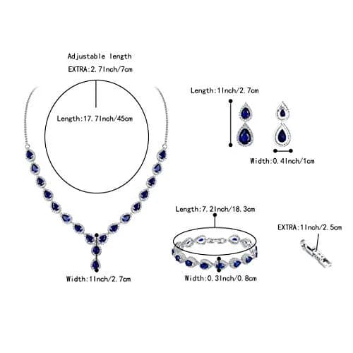 BriLove Wedding CZ Necklace Bracelet Earrings Jewelry for Women Sapphire | Elegant Bridal Jewelry Set thumbnail 6