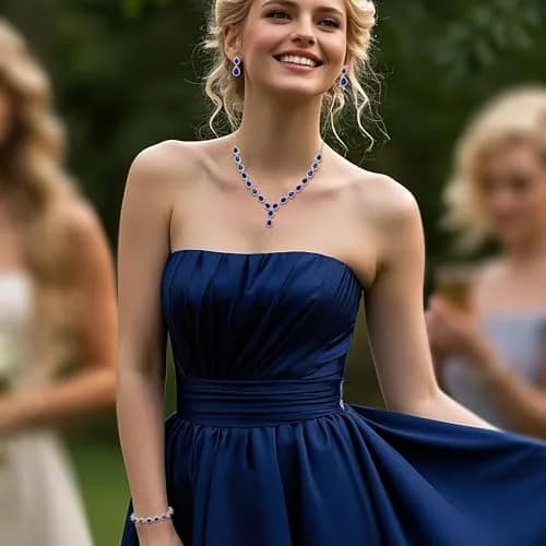 BriLove Wedding CZ Necklace Bracelet Earrings Jewelry for Women Sapphire | Elegant Bridal Jewelry Set thumbnail 2
