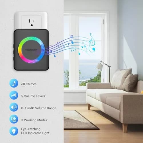 TECKNET WA878 Wireless Doorbell Kit 300m Range | Easy Setup Plug-in Chime with LED Flash thumbnail 2