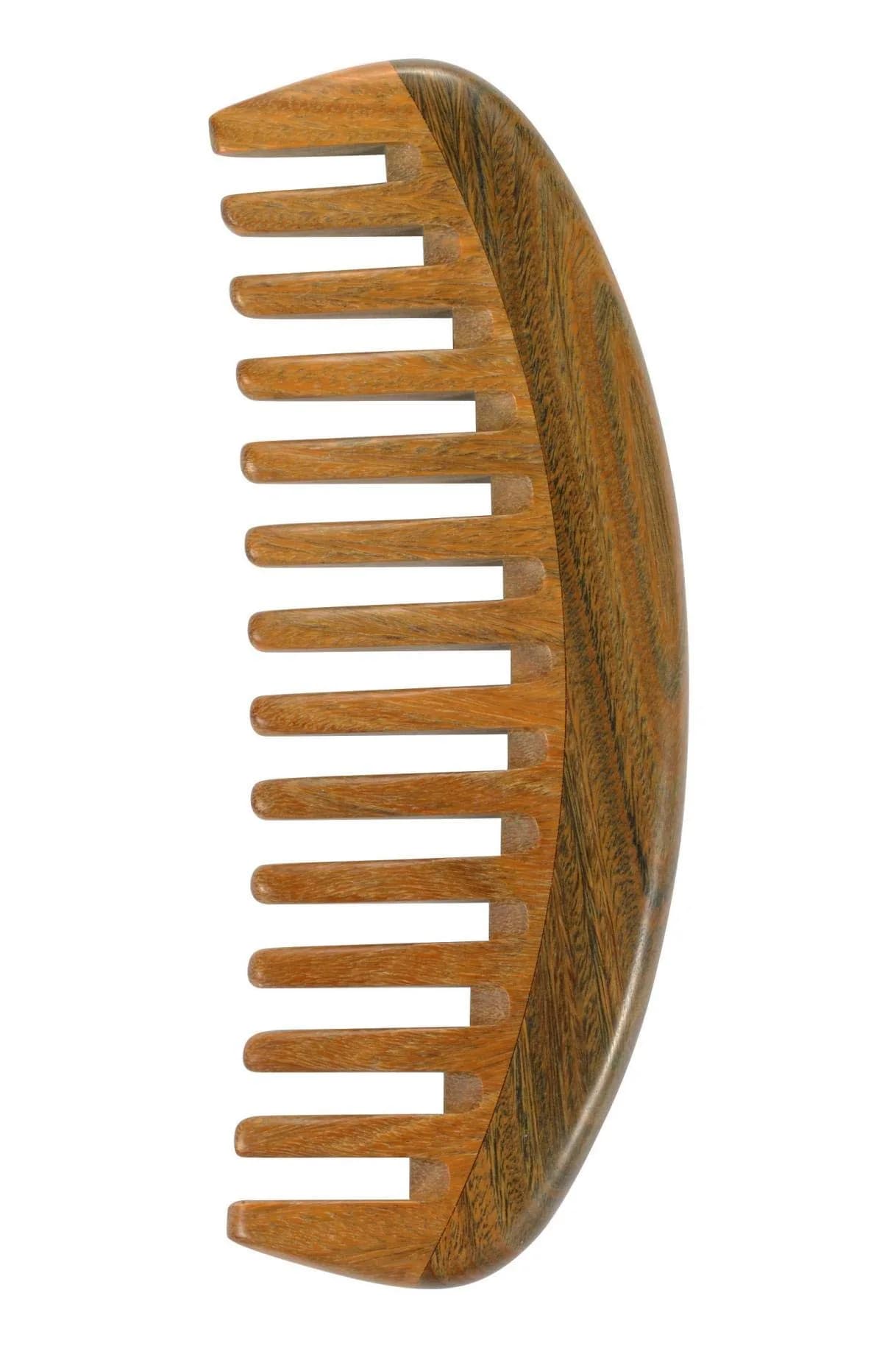 Louise Maelys Wooden Wide Tooth Comb for Curly Hair | Anti-Static, Natural Sandalwood, Portable & Gentle (1 Count) — Moon comb