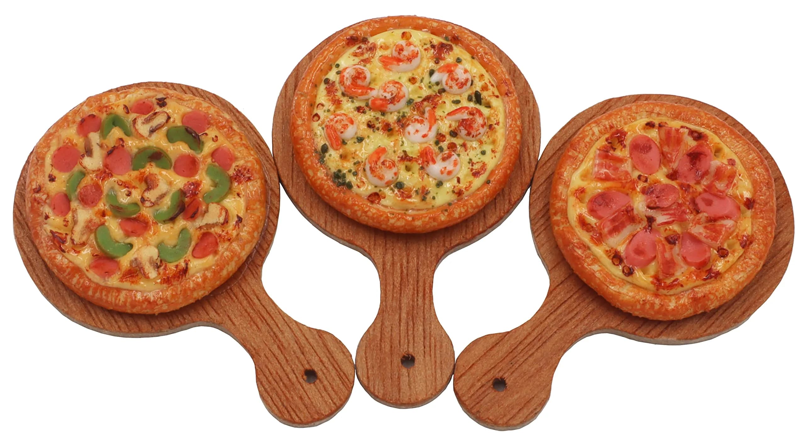 ThaiHonest Mixed 3 Assorted Pizza Dollhouse Miniature on Wooden Tray | Realistic 1/6 Scale Food Decor for Ages 14+ - main product image