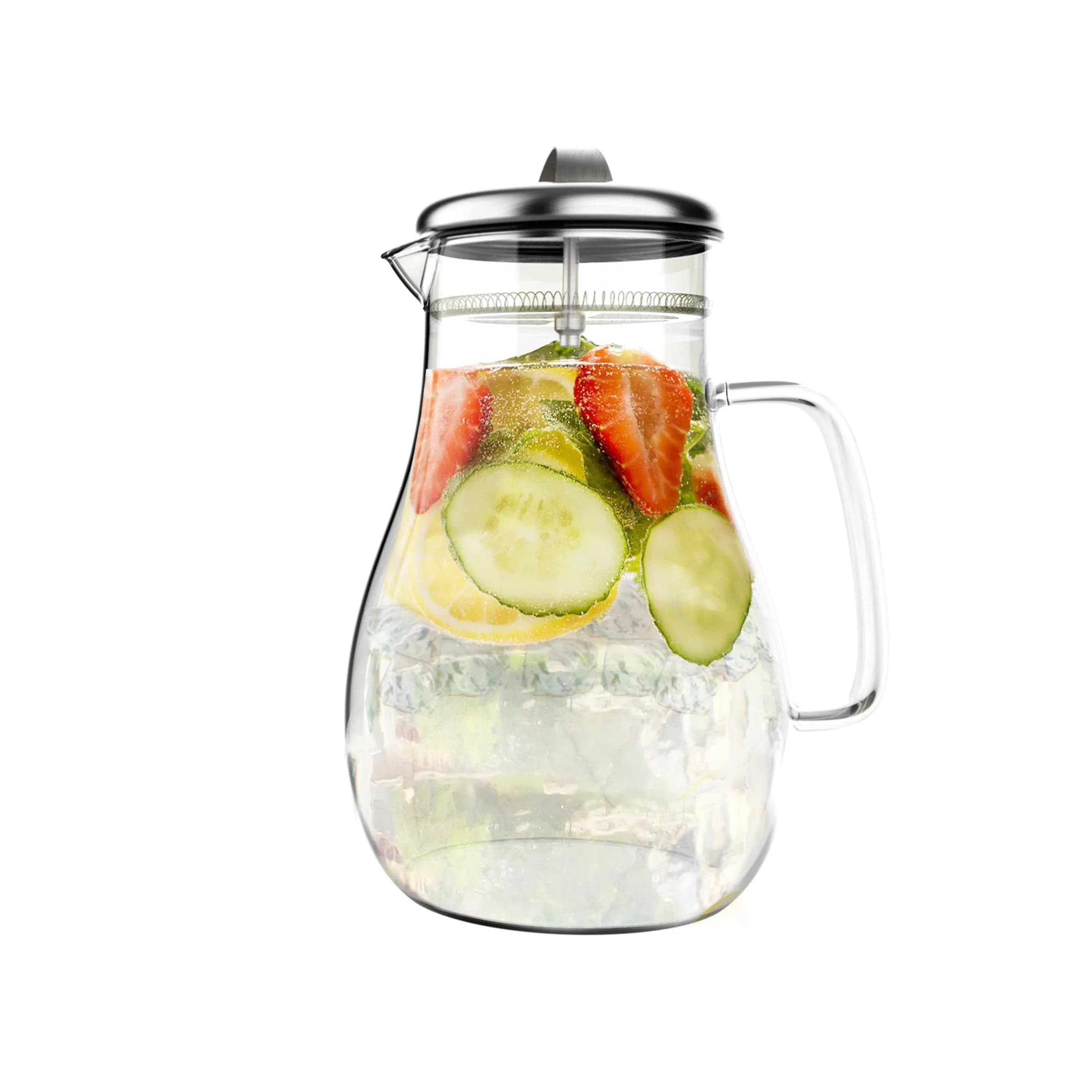 Classic Cuisine Glass Pitcher 1.89 L (64 oz) with Stainless Steel Filter Lid | Heat Resistant Borosilicate Glass Carafe