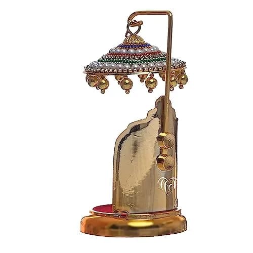 TEJ GIFTS Diamond Studded Umbrella Chhatra with Golden Hangings for God Idol, Car Dashboard/Office Desk/Table/Home Decor Showpiece, Chatri Aasan for Murti, Ideal Gift Item - No.3 | 12 cm (4.72 in) Height thumbnail 1
