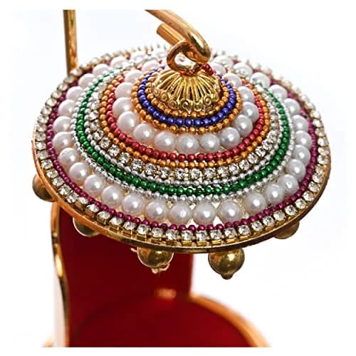TEJ GIFTS Diamond Studded Umbrella Chhatra with Golden Hangings for God Idol, Car Dashboard/Office Desk/Table/Home Decor Showpiece, Chatri Aasan for Murti, Ideal Gift Item - No.3 | 12 cm (4.72 in) Height thumbnail 4