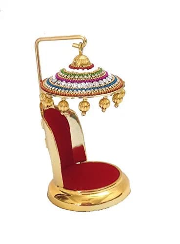 TEJ GIFTS Diamond Studded Umbrella Chhatra with Golden Hangings for God Idol, Car Dashboard/Office Desk/Table/Home Decor Showpiece, Chatri Aasan for Murti, Ideal Gift Item - No.3 | 12 cm (4.72 in) Height thumbnail 5