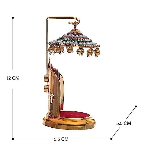 TEJ GIFTS Diamond Studded Umbrella Chhatra with Golden Hangings for God Idol, Car Dashboard/Office Desk/Table/Home Decor Showpiece, Chatri Aasan for Murti, Ideal Gift Item - No.3 | 12 cm (4.72 in) Height thumbnail 3