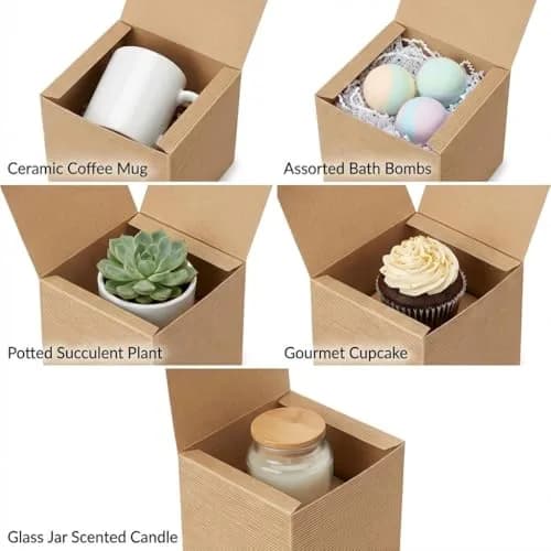 Awe Package Pinstripe Kraft Gift Box 5x5x5" | Food Safe, Easy Assembly, 24 Pack thumbnail 4