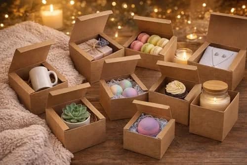 Awe Package Pinstripe Kraft Gift Box 5x5x5" | Food Safe, Easy Assembly, 24 Pack thumbnail 5