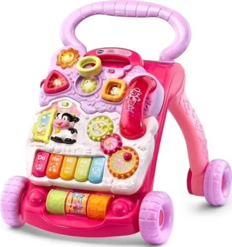 VTech Sit-to-Stand Learning Walker | Activity Walker with Detachable Toy Panel, Piano Keys, and Speed Control — Pink