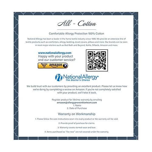 National Allergy Premium 100% Cotton Zippered Pillow Protector - Standard Size - White | Hypoallergenic & Breathable thumbnail 7