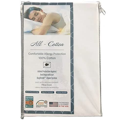 National Allergy Premium 100% Cotton Zippered Pillow Protector - Standard Size - White | Hypoallergenic & Breathable thumbnail 2