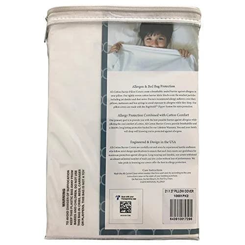 National Allergy Premium 100% Cotton Zippered Pillow Protector - Standard Size - White | Hypoallergenic & Breathable thumbnail 4