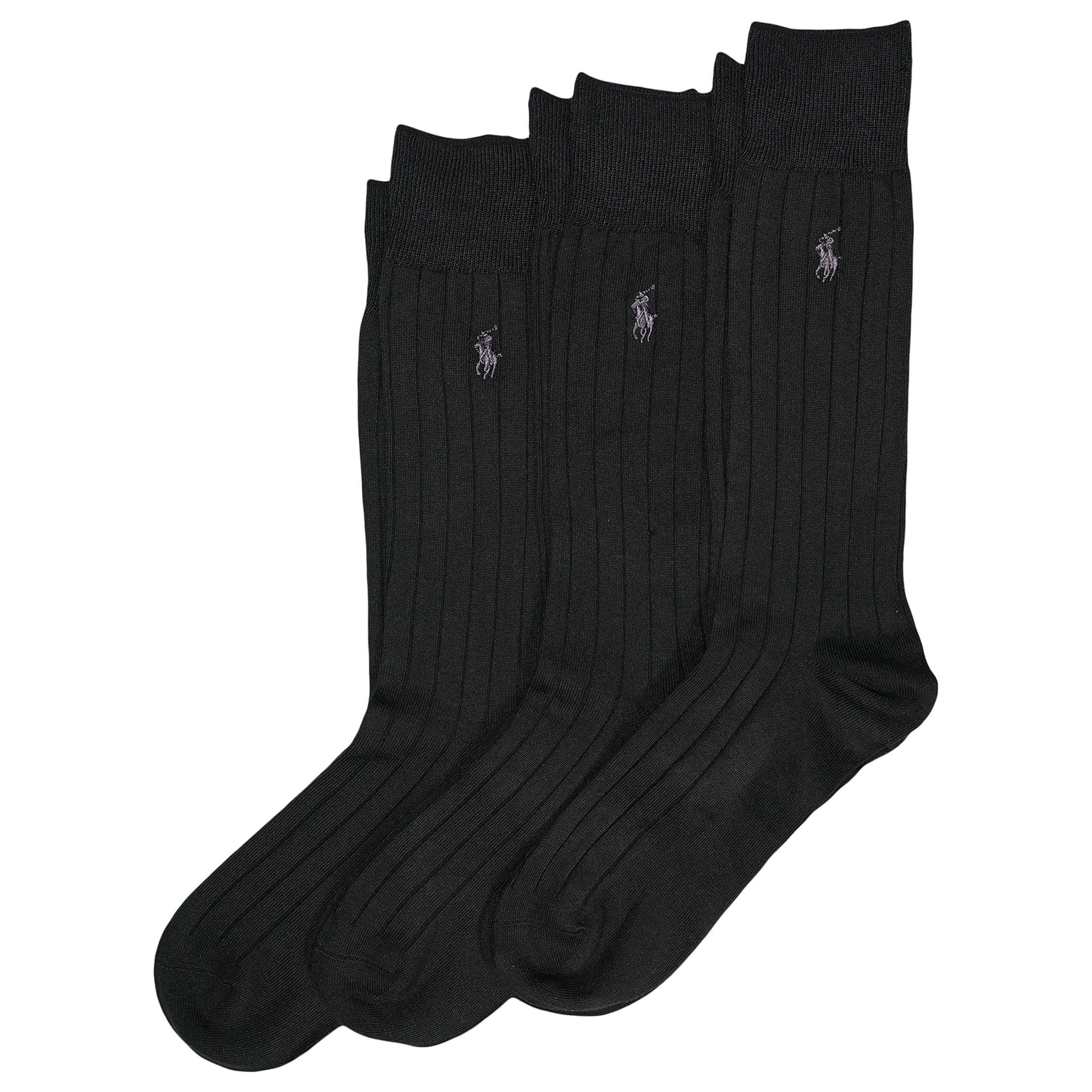 POLO RALPH LAUREN Men's Super Soft Ribbed Dress Crew Socks, 3 Pairs | Ultrasoft Polyester Blend, Reinforced Heel & Toe, Odor-Resistant, Crew Length, Black