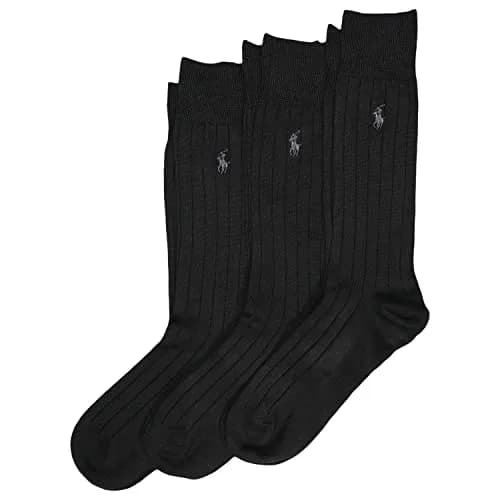 POLO RALPH LAUREN Men's Super Soft Ribbed Dress Crew Socks, 3 Pairs | Ultrasoft Polyester Blend, Reinforced Heel & Toe, Odor-Resistant, Crew Length, Black thumbnail 1