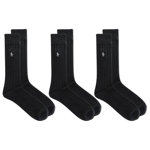 POLO RALPH LAUREN Men's Super Soft Ribbed Dress Crew Socks, 3 Pairs | Ultrasoft Polyester Blend, Reinforced Heel & Toe, Odor-Resistant, Crew Length, Black thumbnail 4