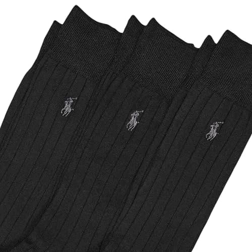 POLO RALPH LAUREN Men's Super Soft Ribbed Dress Crew Socks, 3 Pairs | Ultrasoft Polyester Blend, Reinforced Heel & Toe, Odor-Resistant, Crew Length, Black thumbnail 3