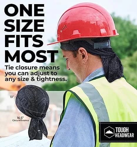 Tough Headwear Cooling Helmet Liners - Do Rag Skull Caps for Men - Cooling Head Wraps, Hard Hat Liner (22in–24¼in) | Evapocool Tech thumbnail 6