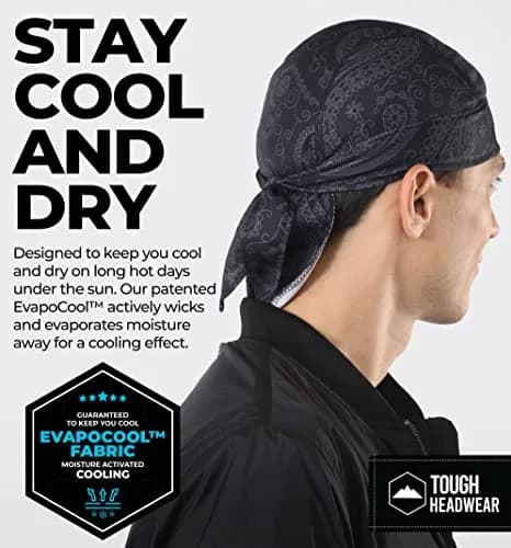 Tough Headwear Cooling Helmet Liners - Do Rag Skull Caps for Men - Cooling Head Wraps, Hard Hat Liner (22in–24¼in) | Evapocool Tech thumbnail 2