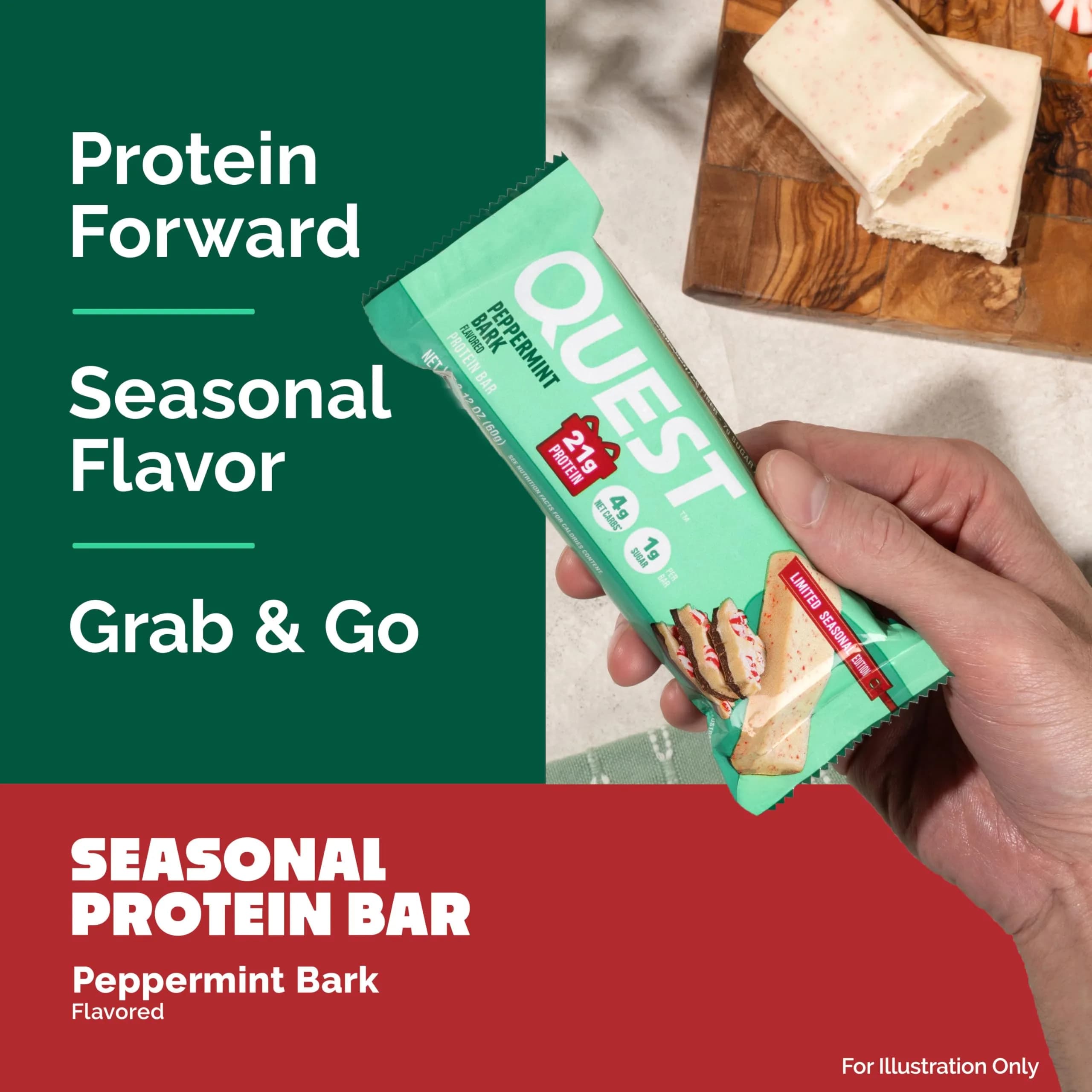 Quest Peppermint Bark Protein Bar 21g Protein, 4g Net Carb, 1g Sugar, Gluten Free (12 Count) - view 3