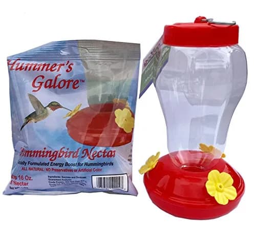 Garden Collection Simple Hummingbird Feeder with Hook and Nectar | Easy-Refill Top, 16 fl oz, Red with Yellow Flowers thumbnail 1