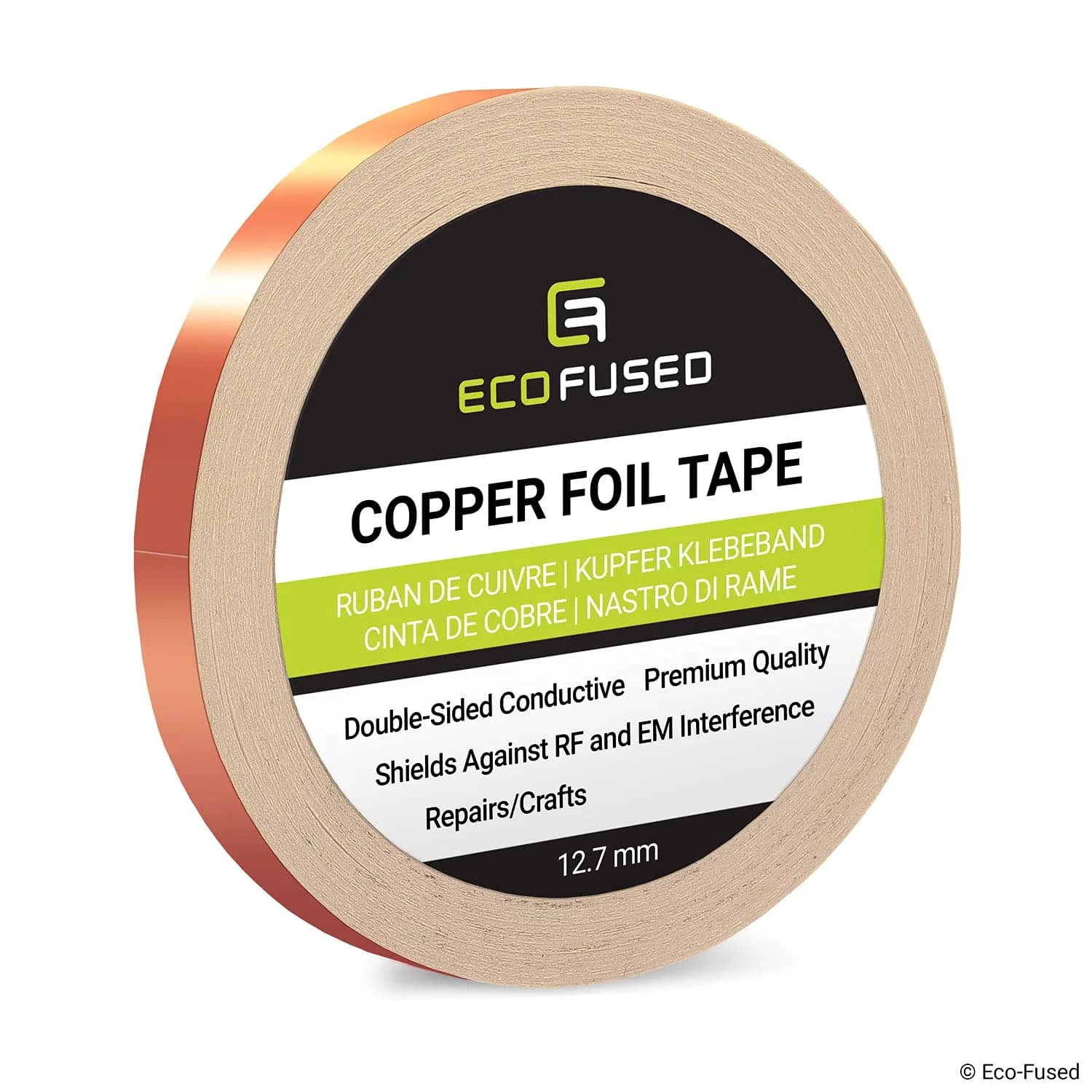 Eco-Fused Double-Sided Conductive Copper Foil Tape 6.3mm x 20m | EMI/RF Shielding & Paper Circuits — Copper / 1 Roll: .5" X 21.8 Yards