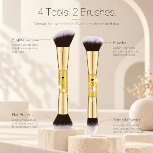 DUcare 2Pcs Double Ended Foundation & Contour Makeup Brush Set | Soft Synthetic Face Brushes for Liquid, Cream & Powder thumbnail 3