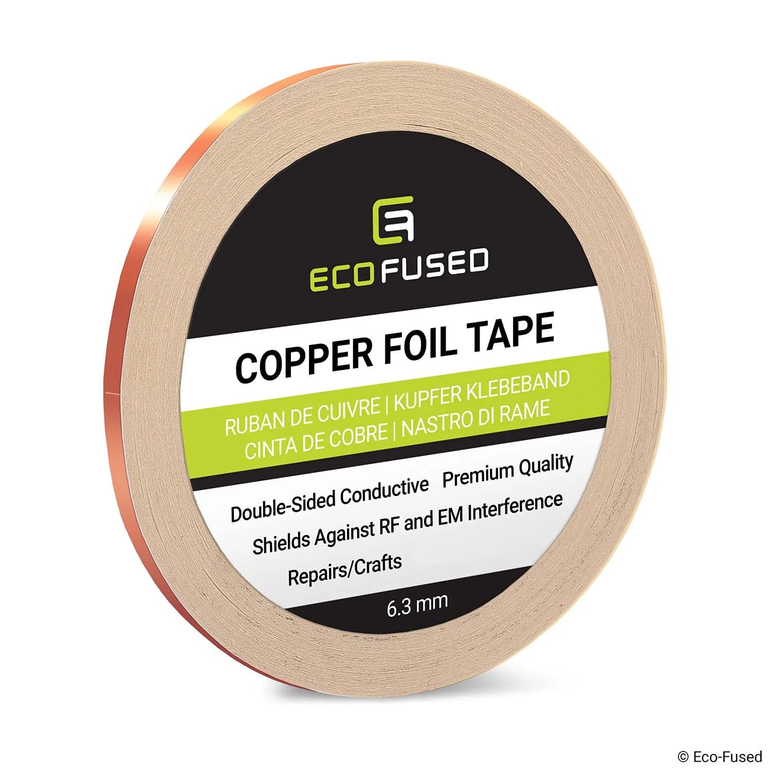 Eco-Fused Double-Sided Conductive Copper Foil Tape 6.3mm x 20m | EMI/RF Shielding & Paper Circuits — Copper