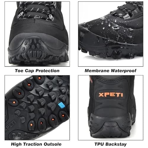 XPETI Men’s Thermator Mid-Rise Waterproof Hiking Boot Insulated Non-Slip Black 7 | Waterproof, Insulated & Traction Ready thumbnail 3