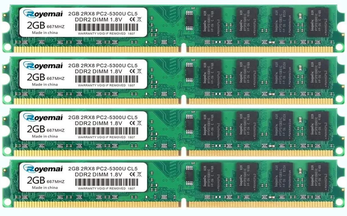 D DUOMEIQI 8GB (4x2GB) DDR2 667MHz UDIMM Desktop RAM 1.8V CL5 240-pin Non-ECC Unbuffered Memory Modules — 4x2gb-ddr2-667-5300-udimm-1.8v-green-desktop