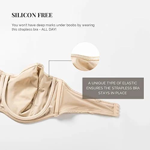 DELIMIRA Strapless Bandeau Minimizer Bras Beige 36G | Natural Lift & Bust Reduction for Women thumbnail 4