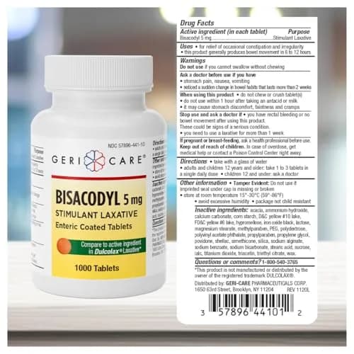GeriCare Bisacodyl 5 mg Coated Tablet | Gentle Overnight Constipation Relief | 1000 Count thumbnail 3