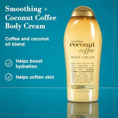 OGX Smoothing + Coconut Coffee Body Cream 19.5 oz | Moisturizes & Softens Skin with Coffee & Coconut Oil thumbnail 2