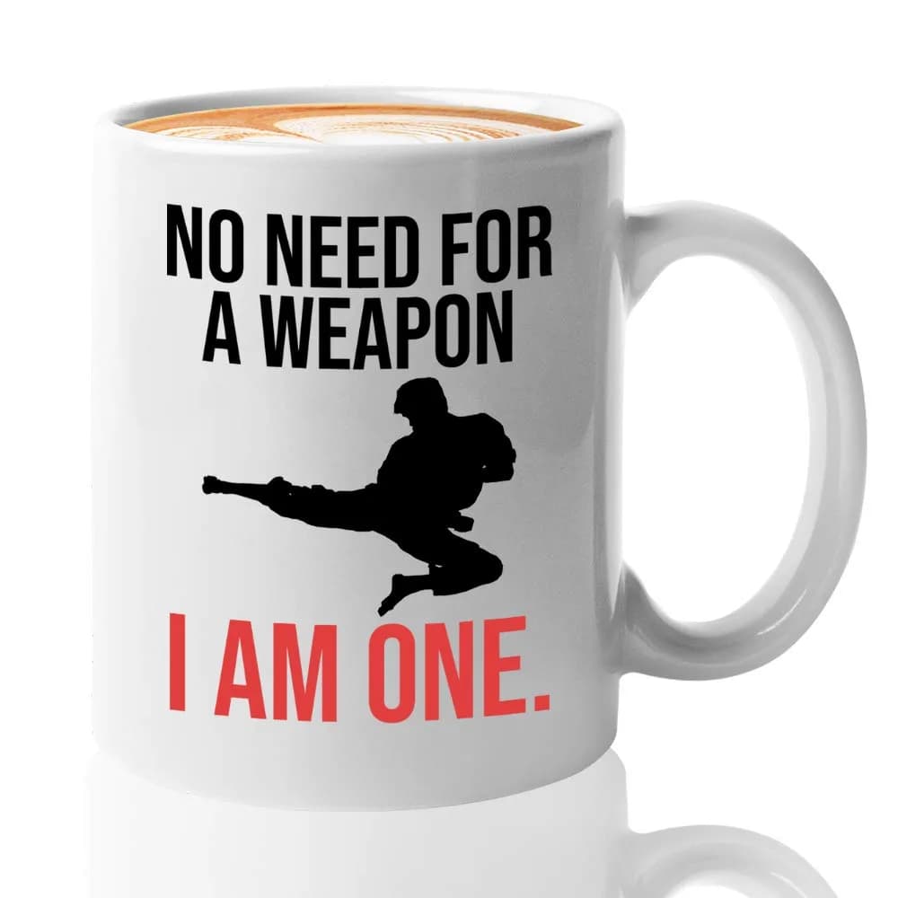 Bubble Hugs Martial Arts Coffee Mug 11 oz (325 ml) | No Need Weapons, I Am One — White