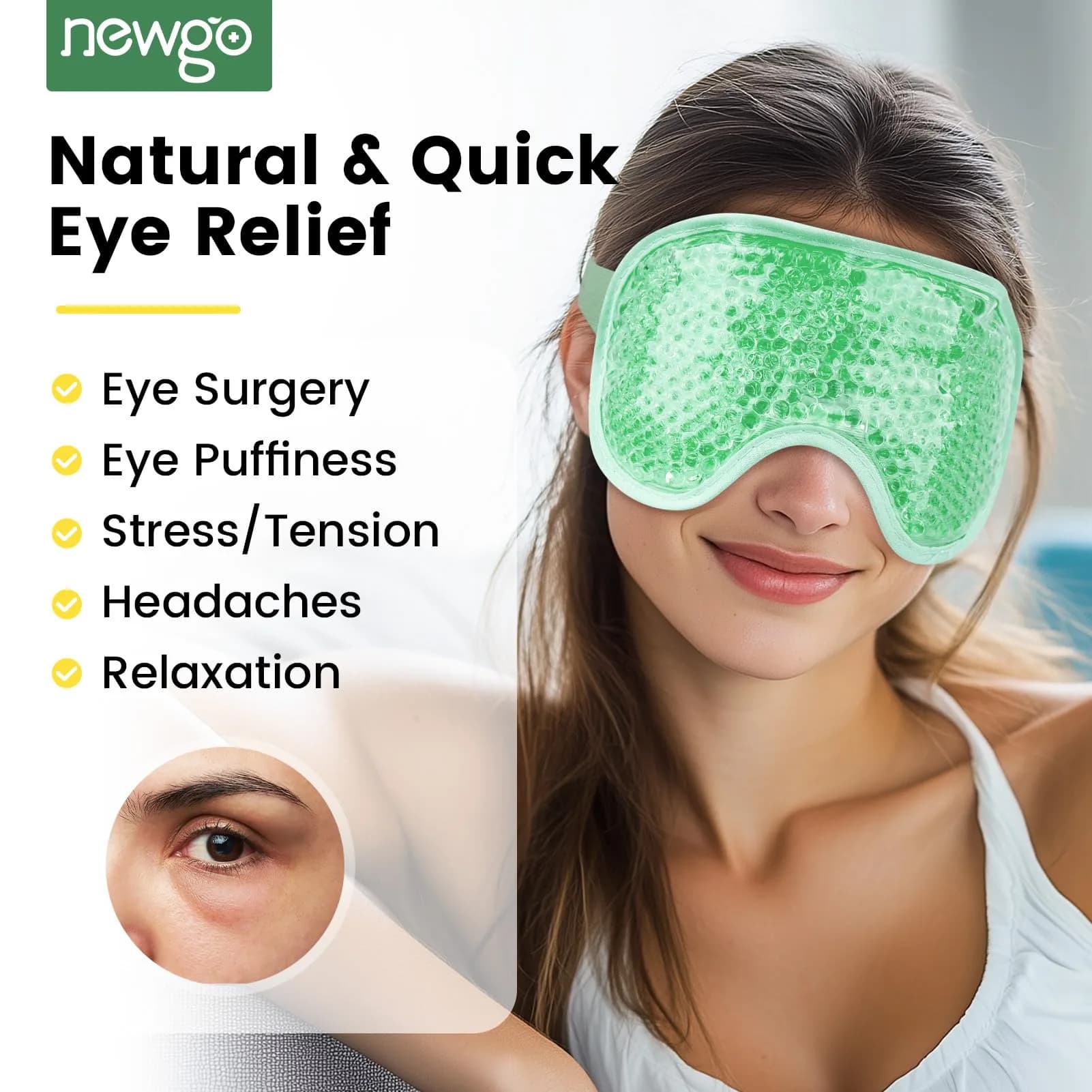 NEWGO Cooling Eye Mask for After Surgery, Reusable Gel Face Ice Pack, Blue (127 g) | Soothing Relief for Puffy Eyes, Headaches, Dark Circles - view 2