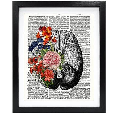 Susie Arts 8X10 Unframed Human Brain with Flowers | Vintage Dictionary Art Print for Home & Office thumbnail 1