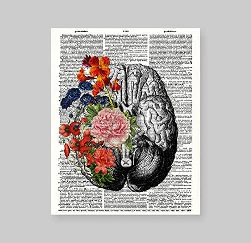 Susie Arts 8X10 Unframed Human Brain with Flowers | Vintage Dictionary Art Print for Home & Office thumbnail 2