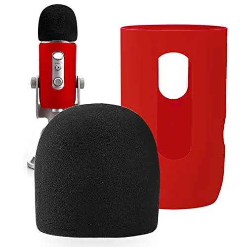 YOUSHARES Microphone Windscreen Foam with Silicone Protector for Blue Yeti & Yeti Pro, Red | Reduces Wind Noise & Plosives thumbnail 1