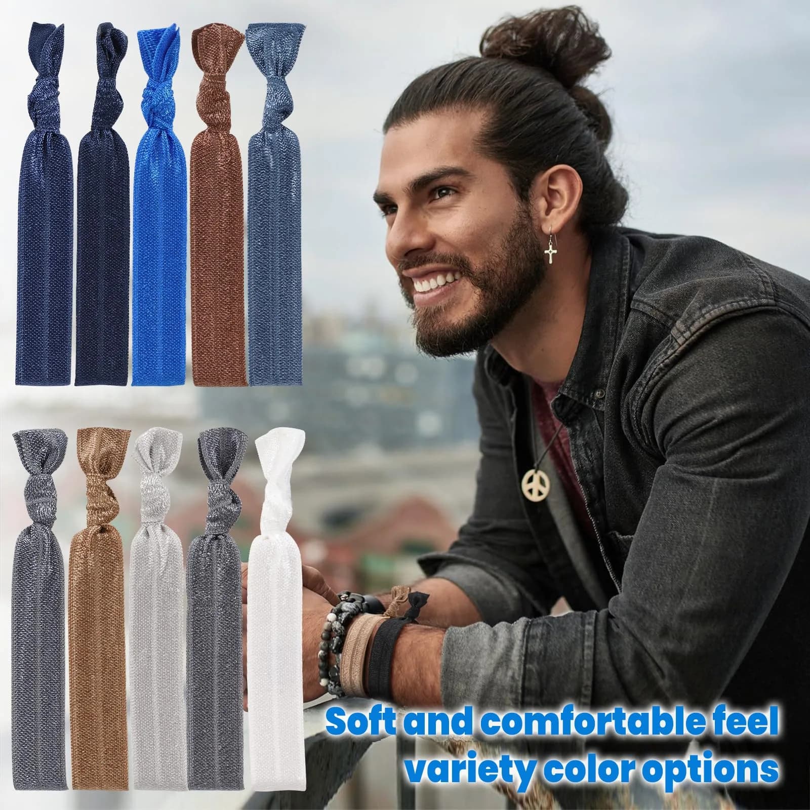 79STYLE 100pcs Men Hair Tie For Man Bun.Man Bands Hair Ties For Mens Long Hair Elastic Fabric Hair Ties Knotted Black Ribbons Knot Men's Ponytail Holders Guys (Black-100pcs) thumbnail 2