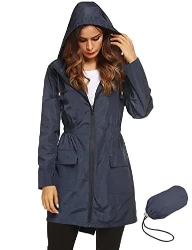 LOMON Women Waterproof Raincoat Hooded Lightweight Windbreaker Anorak Jacket Navy Blue S | Breathable, Windproof & Light thumbnail 1