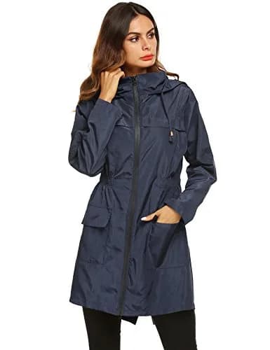 LOMON Women Waterproof Raincoat Hooded Lightweight Windbreaker Anorak Jacket Navy Blue S | Breathable, Windproof & Light thumbnail 2