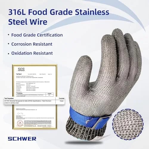 Schwer SlicePro ANSI A9 Cut Resistant Gloves, Large (1-Pack) | Food Grade Stainless Steel Hand Protection thumbnail 3
