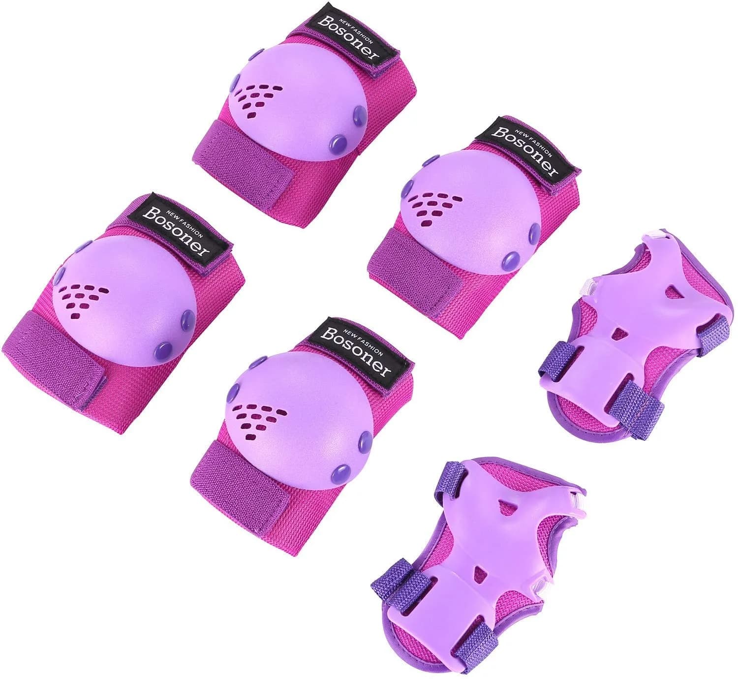 BOSONER Kids/Youth Knee Pads Elbow Pads Wrist Guards Set for 3-15 Years | Multi-Sport Impact Protection — Purple